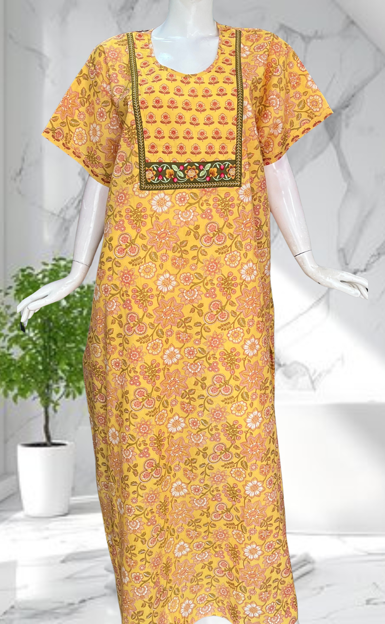 Yellow Garden Pure Cotton Nighty. Pure Durable Cotton | Laces and Frills