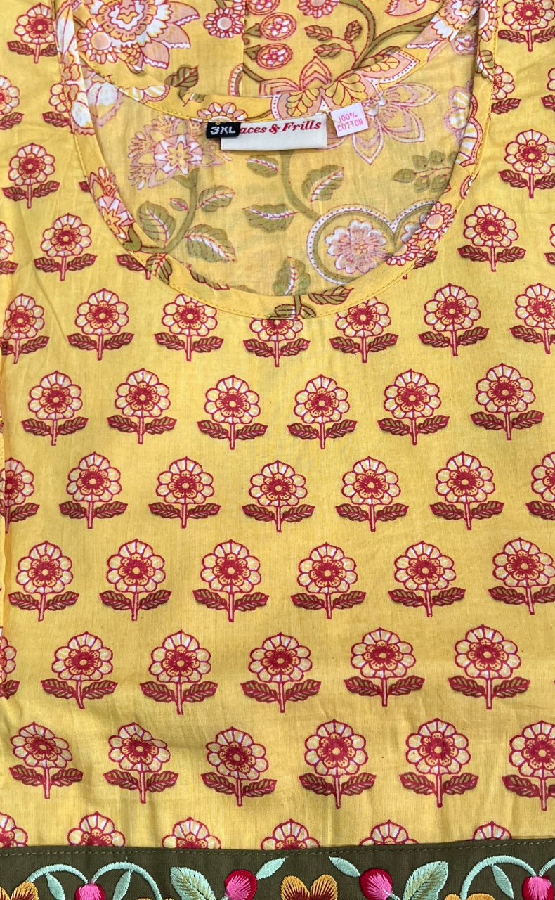 Yellow Garden Pure Cotton Nighty. Pure Durable Cotton | Laces and Frills