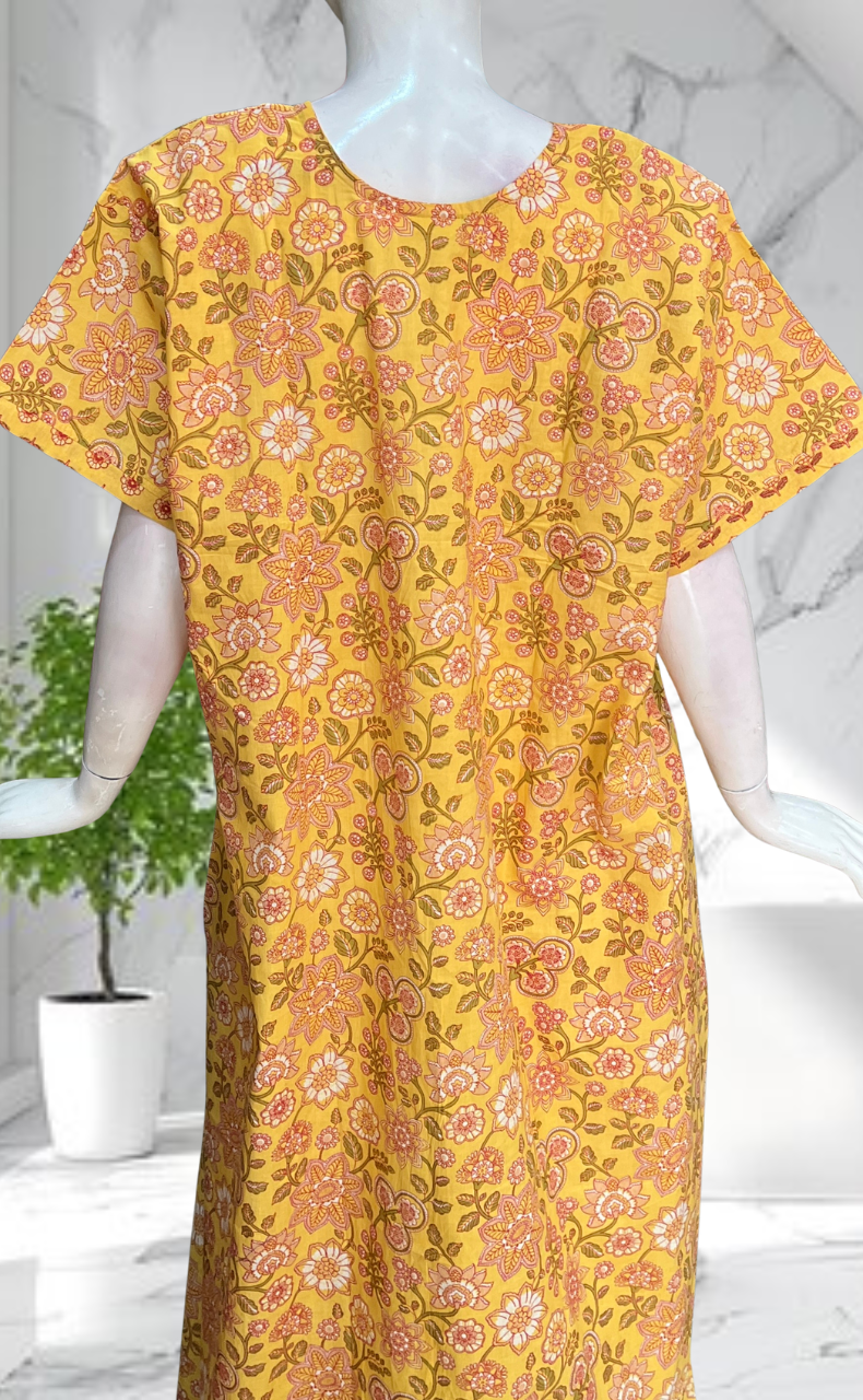 Yellow Garden Pure Cotton Nighty. Pure Durable Cotton | Laces and Frills