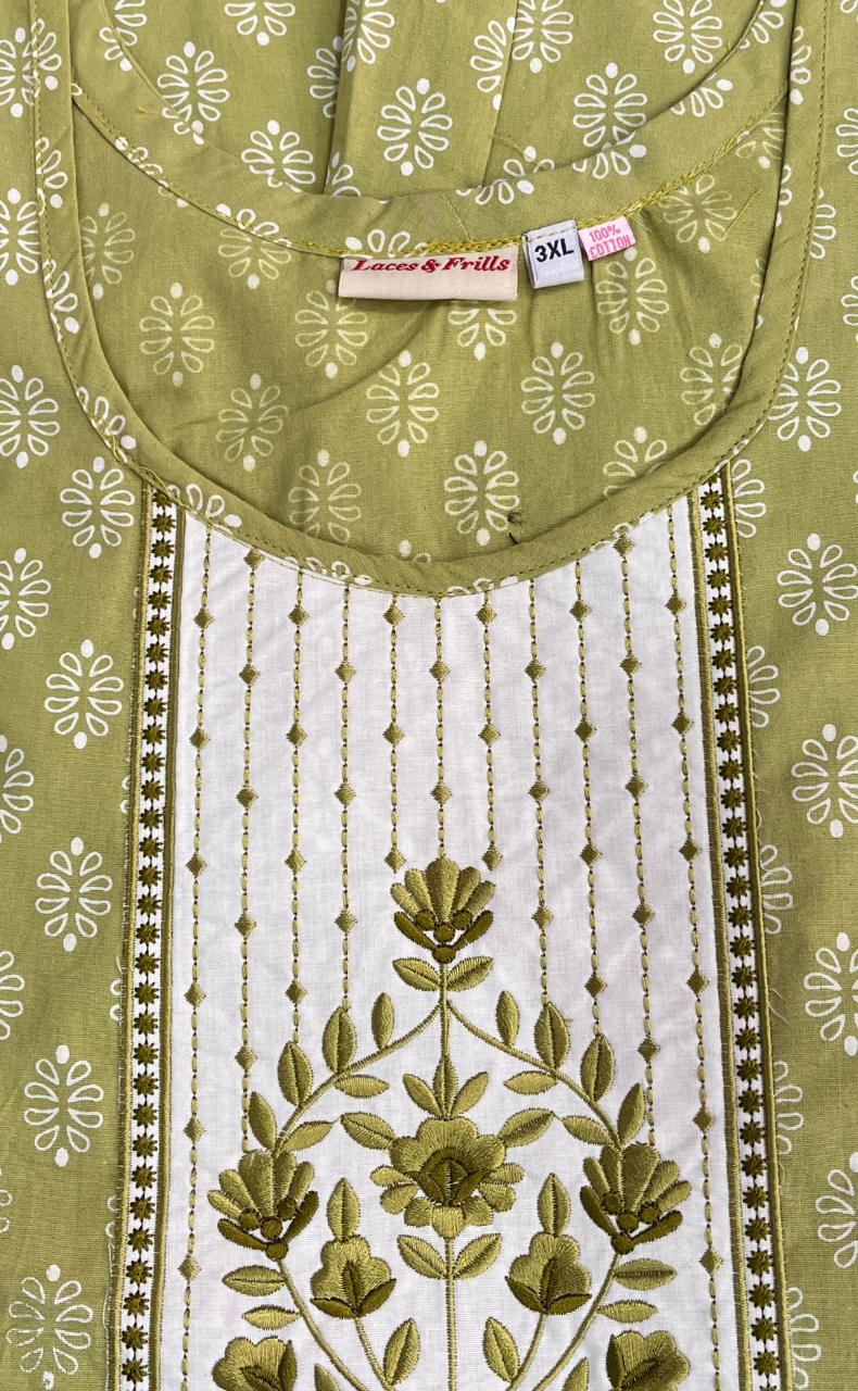 Pista Green Butta Pure Cotton Nighty. Pure Durable Cotton | Laces and Frills