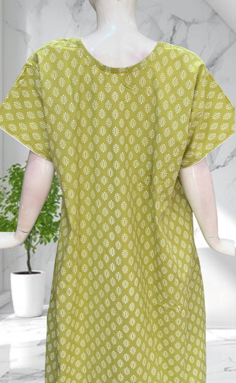 Pista Green Butta Pure Cotton Nighty. Pure Durable Cotton | Laces and Frills