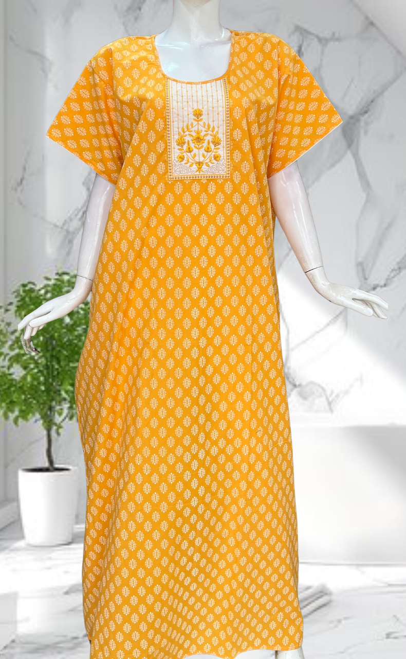 Yellow Butta Pure Cotton Nighty. Pure Durable Cotton | Laces and Frills