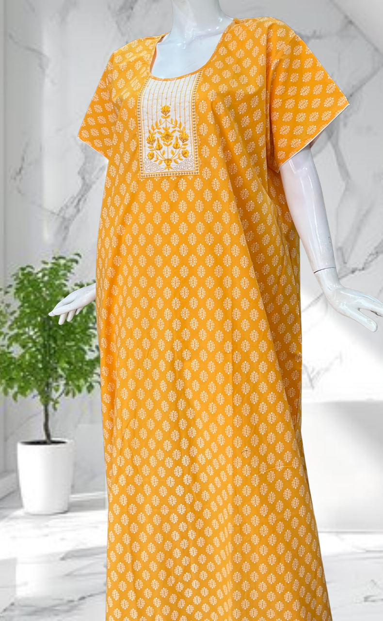 Yellow Butta Pure Cotton Nighty. Pure Durable Cotton | Laces and Frills