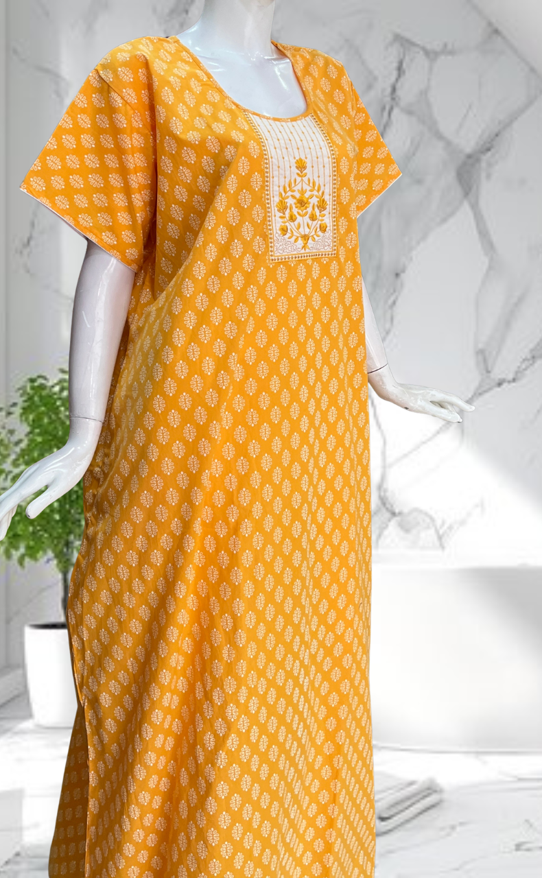 Yellow Butta Pure Cotton Nighty. Pure Durable Cotton | Laces and Frills