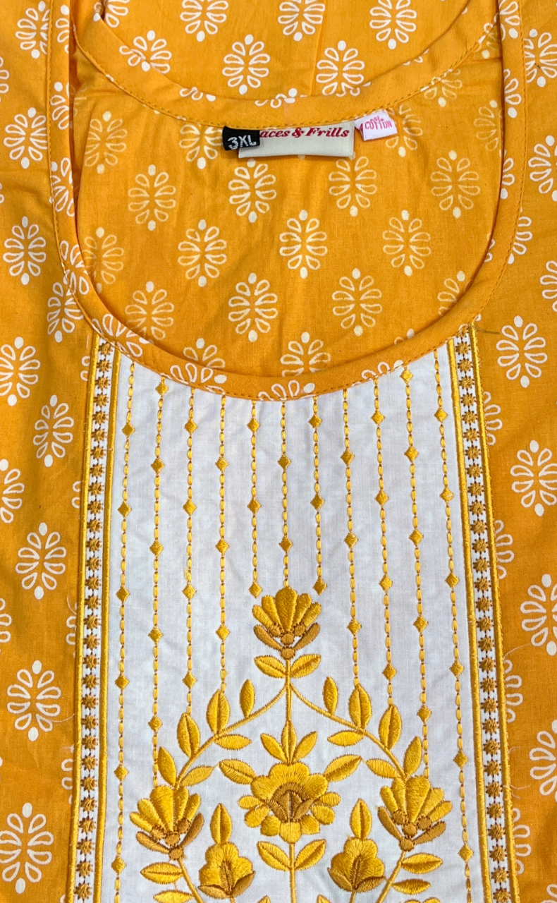 Yellow Butta Pure Cotton Nighty. Pure Durable Cotton | Laces and Frills