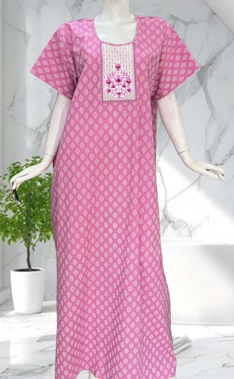 Lavender Butta Pure Cotton Nighty. Pure Durable Cotton | Laces and Frills