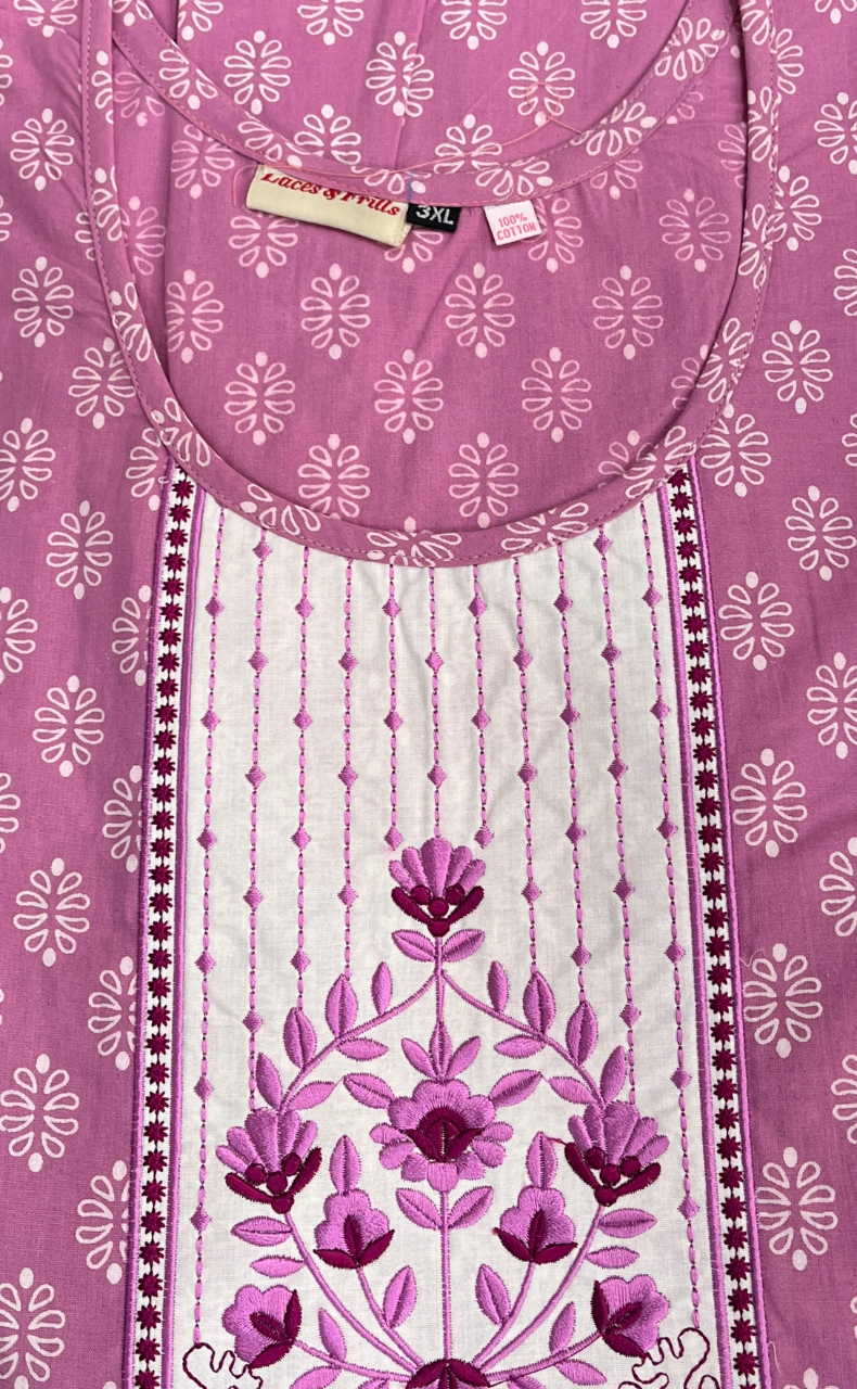 Lavender Butta Pure Cotton Nighty. Pure Durable Cotton | Laces and Frills