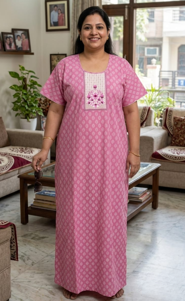 Lavender Butta Pure Cotton Nighty. Pure Durable Cotton | Laces and Frills
