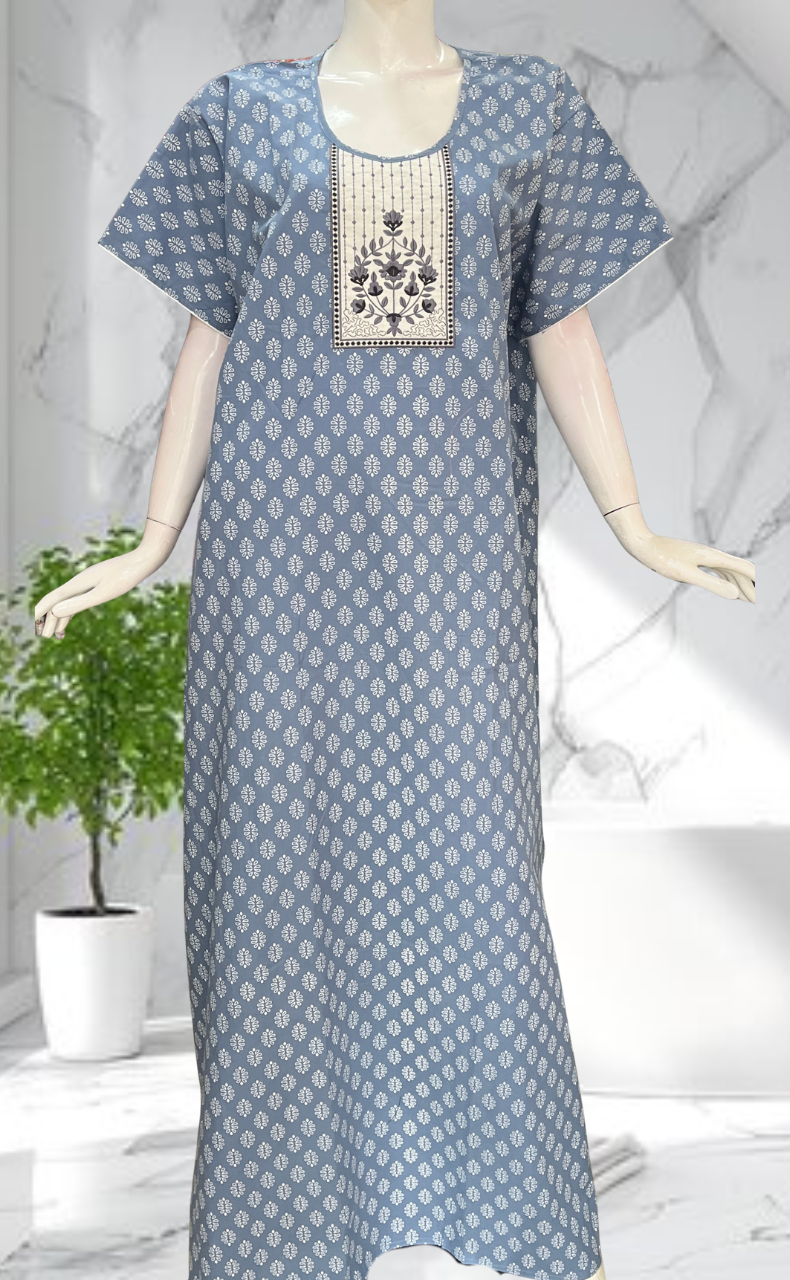 Grey Butta Pure Cotton Nighty. Pure Durable Cotton | Laces and Frills