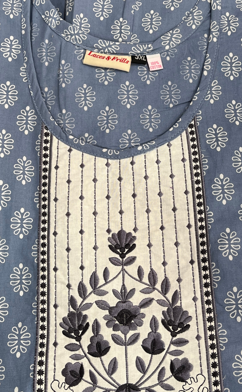 Grey Butta Pure Cotton Nighty. Pure Durable Cotton | Laces and Frills