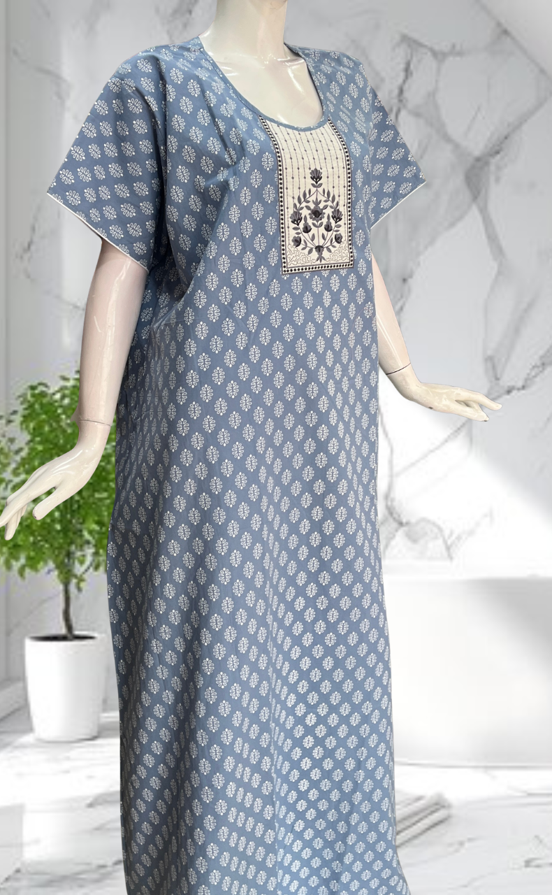 Grey Butta Pure Cotton Nighty. Pure Durable Cotton | Laces and Frills