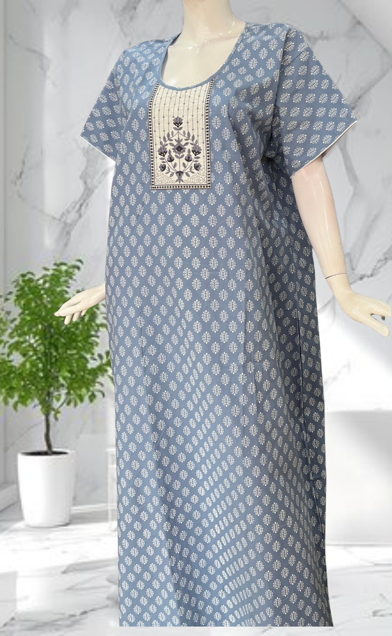 Grey Butta Pure Cotton Nighty. Pure Durable Cotton | Laces and Frills