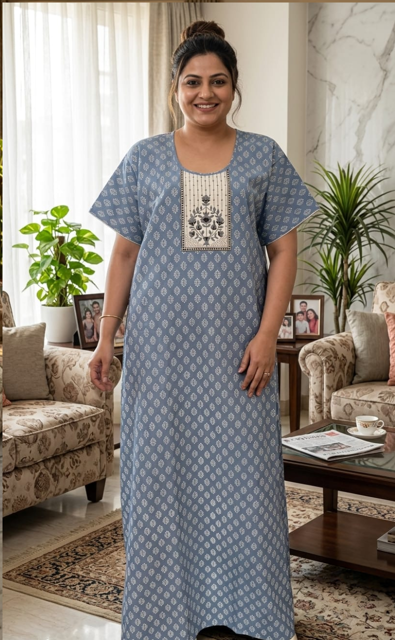 Grey Butta Pure Cotton Nighty. Pure Durable Cotton | Laces and Frills