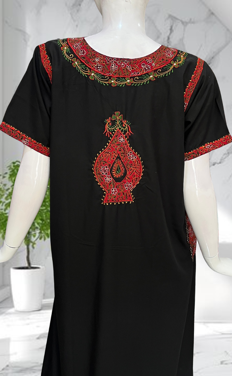 Black Bhopali Embroidery Soft Cotton Nighty. Soft Breathable Fabric | Laces and Frills