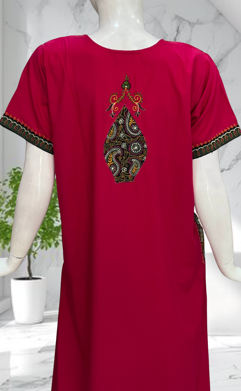Pink Bhopali Embroidery Soft Cotton Nighty. Soft Breathable Fabric | Laces and Frills