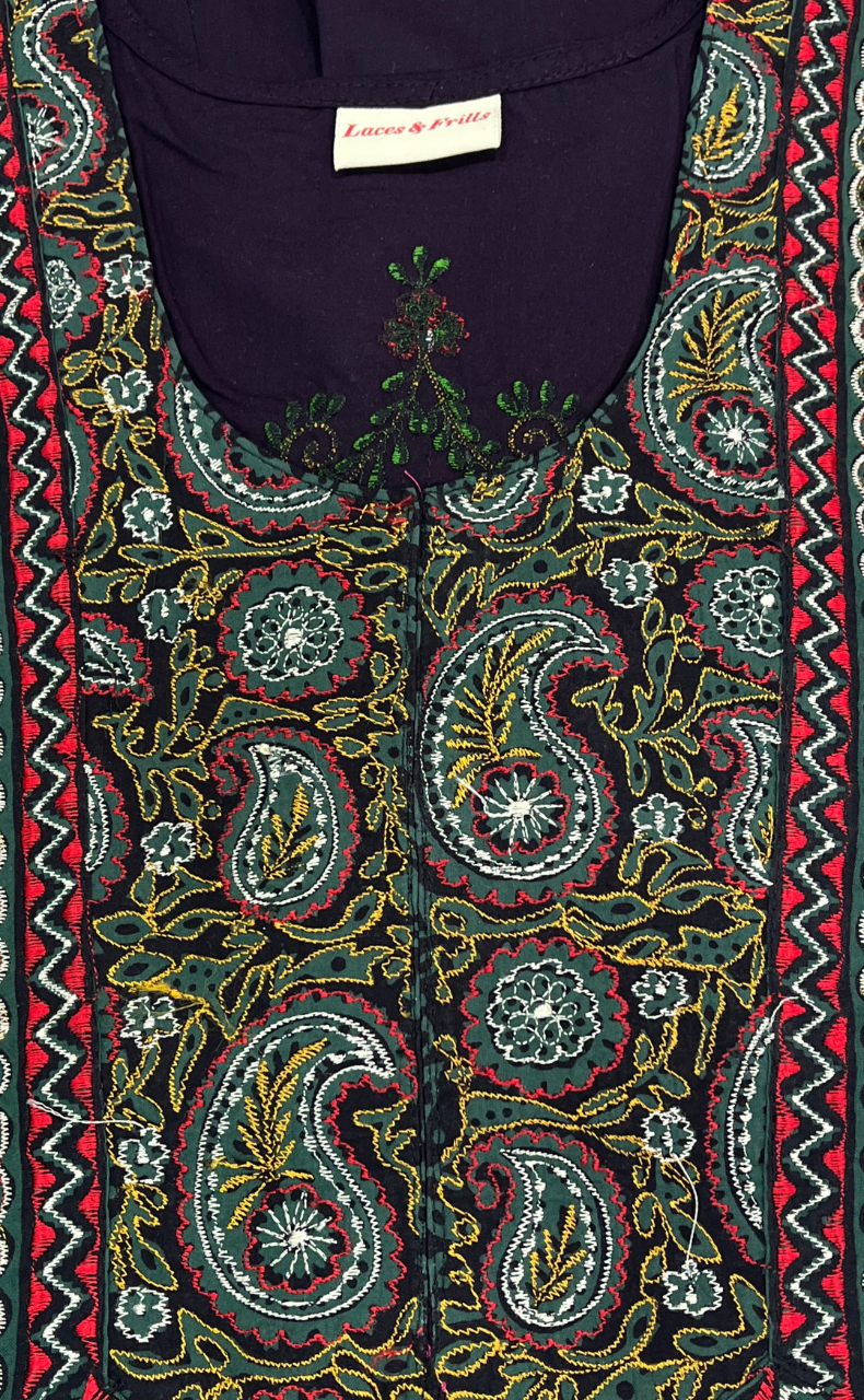Violet Bhopali Embroidery Soft Cotton Nighty. Soft Breathable Fabric | Laces and Frills