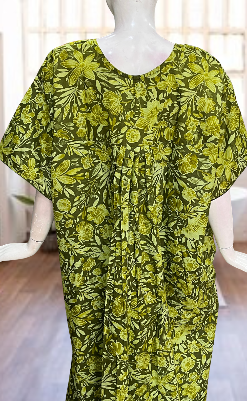 Green Floral Soft Cotton Nighty. Soft Breathable Fabric | Laces and Frills