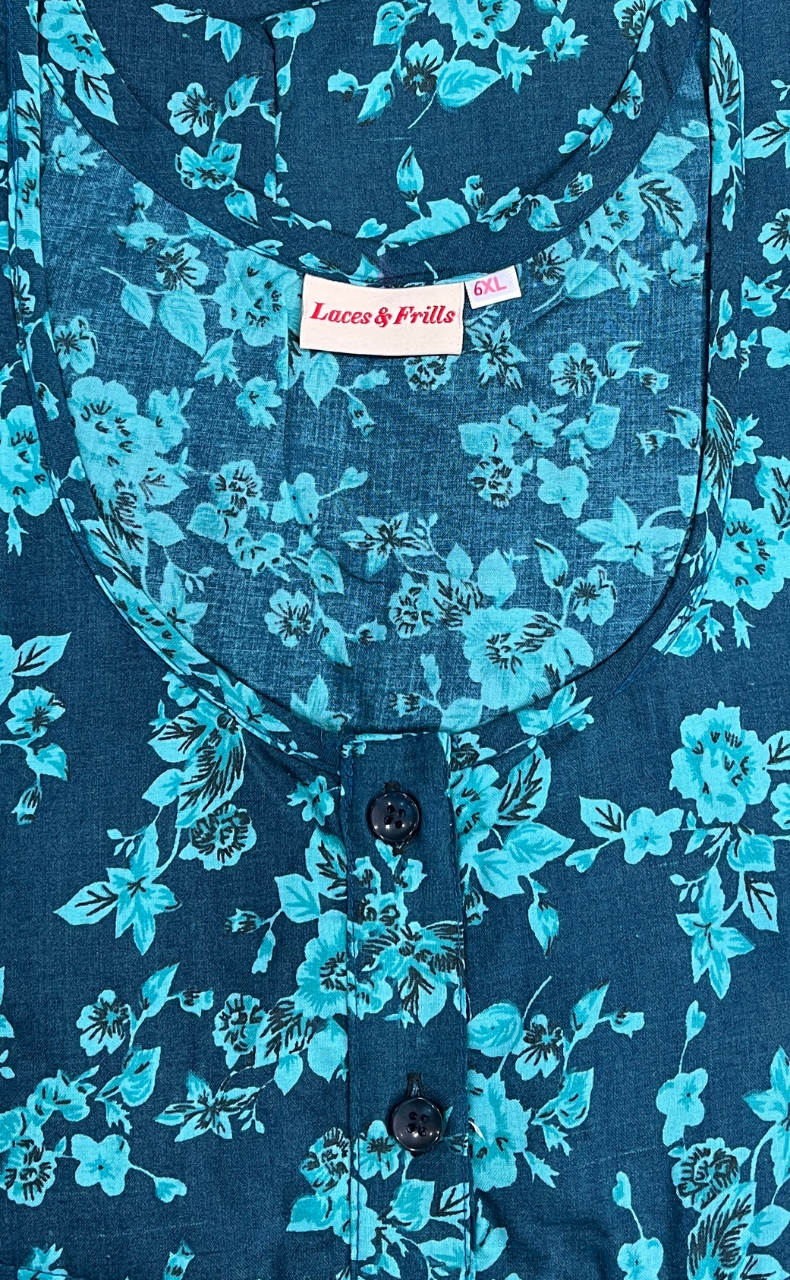 Sea Green Garden Soft Cotton Nighty. Soft Breathable Fabric | Laces and Frills