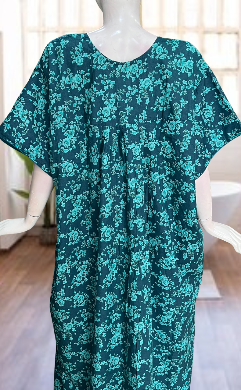 Sea Green Garden Soft Cotton Nighty. Soft Breathable Fabric | Laces and Frills
