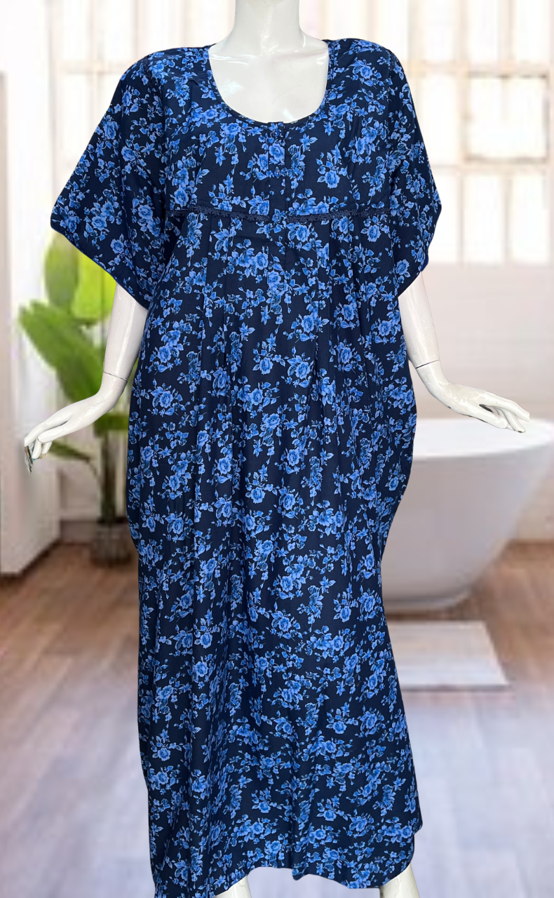 Blue Garden Soft Cotton Nighty. Soft Breathable Fabric | Laces and Frills