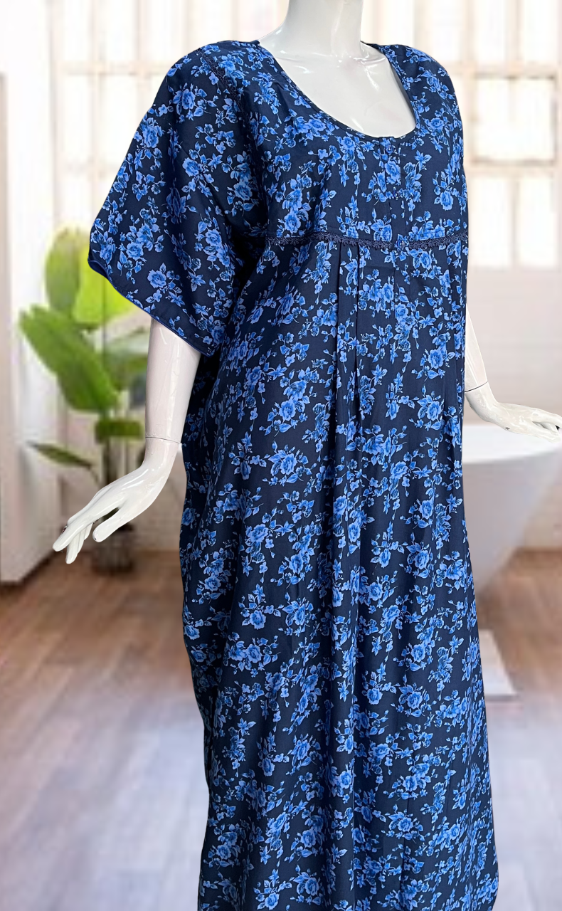 Blue Garden Soft Cotton Nighty. Soft Breathable Fabric | Laces and Frills