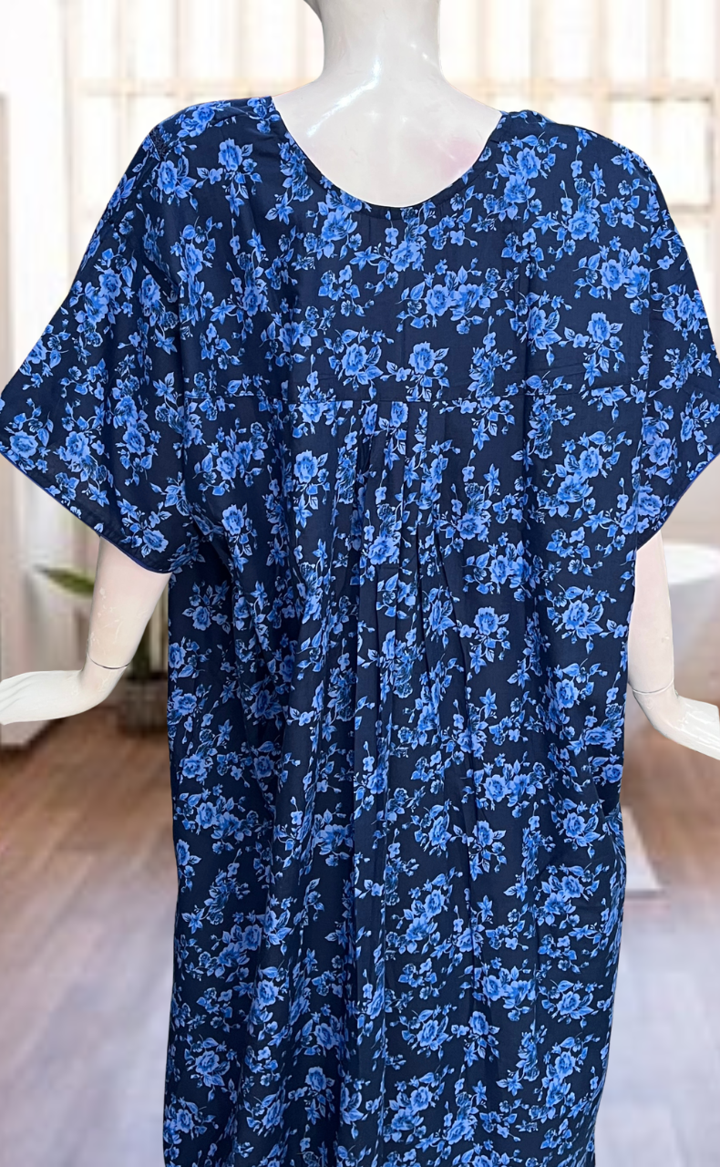 Blue Garden Soft Cotton Nighty. Soft Breathable Fabric | Laces and Frills