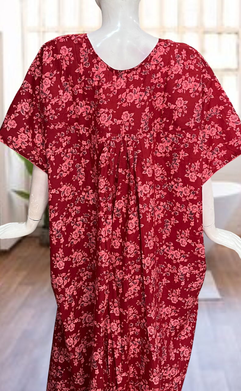 Red Garden Soft Cotton Nighty. Soft Breathable Fabric | Laces and Frills