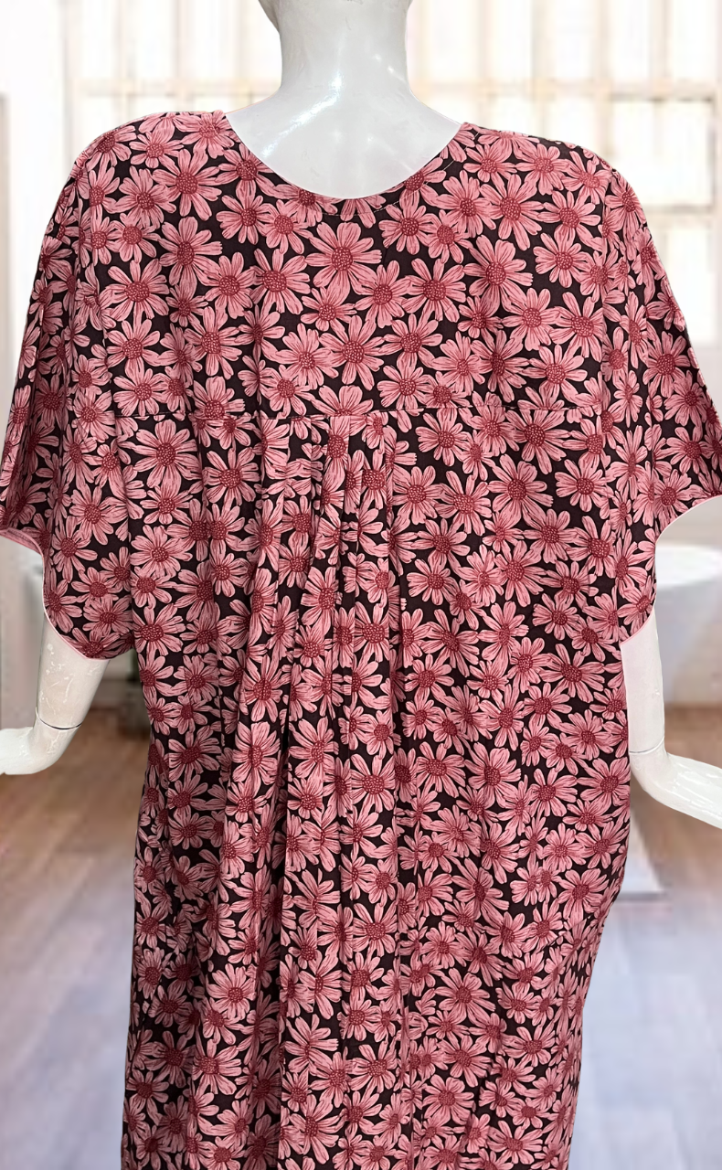 Pink Floral Soft Cotton Nighty. Soft Breathable Fabric | Laces and Frills