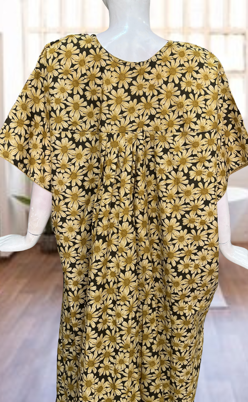 Yellow Floral Soft Cotton Nighty. Soft Breathable Fabric | Laces and Frills