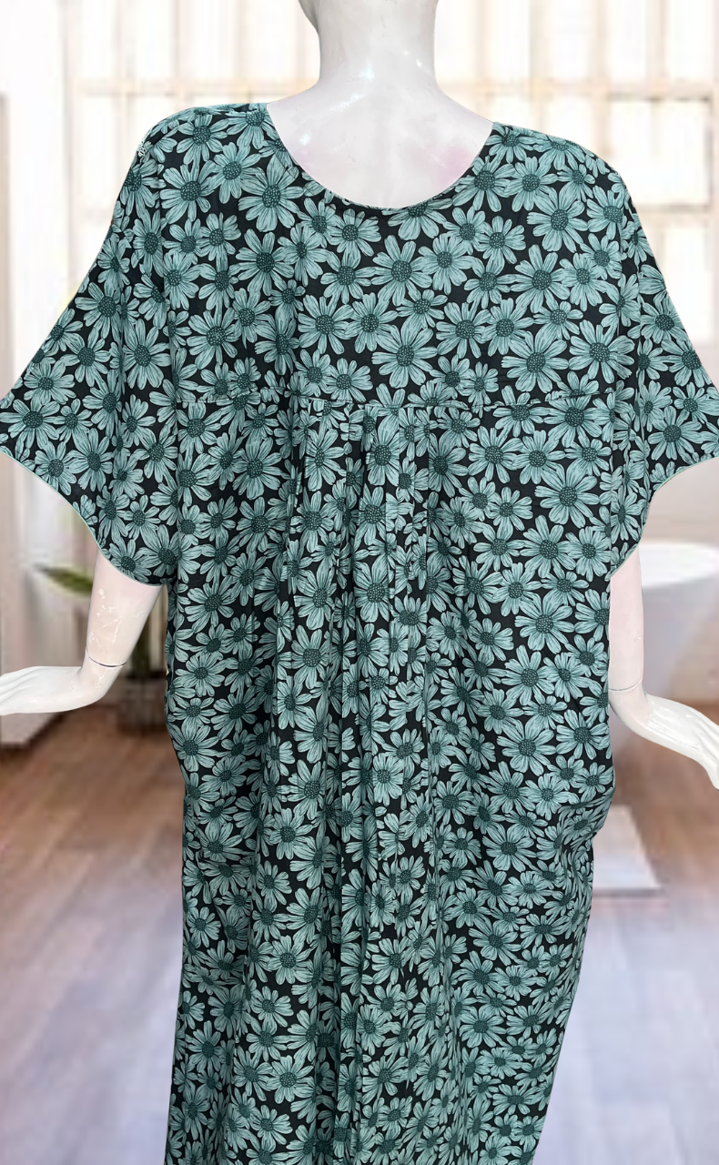 Light Green Floral Soft Cotton Nighty. Soft Breathable Fabric | Laces and Frills