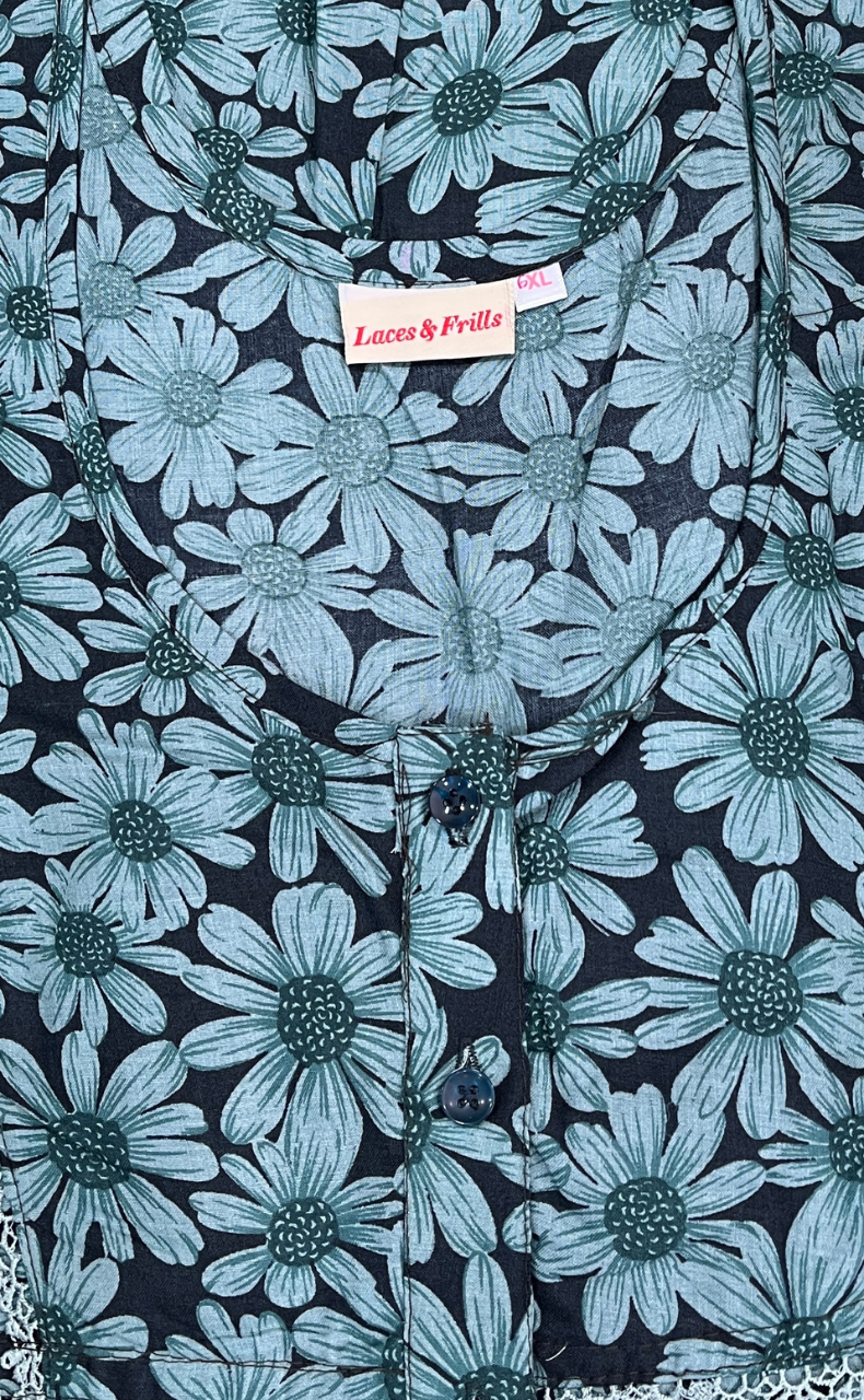 Light Green Floral Soft Cotton Nighty. Soft Breathable Fabric | Laces and Frills