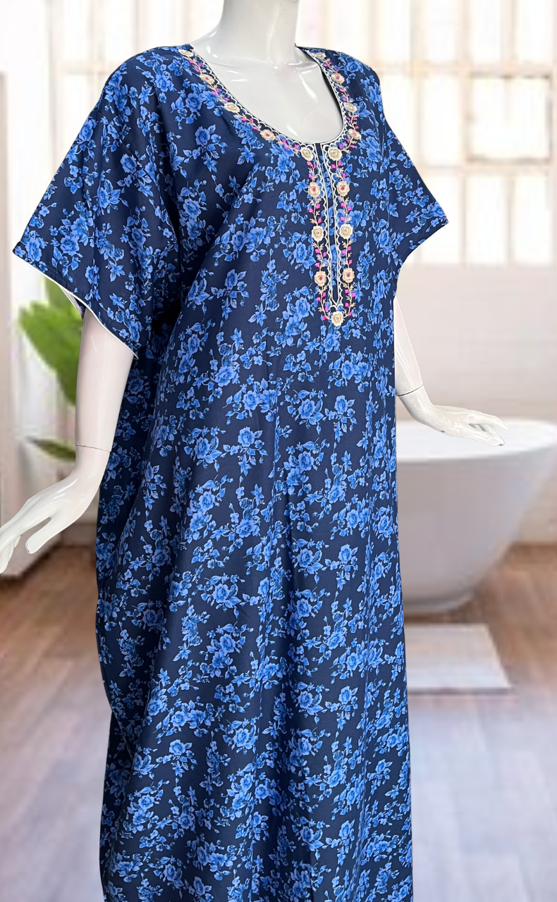 Blue Garden Soft Cotton Nighty. Soft Breathable Fabric | Laces and Frills