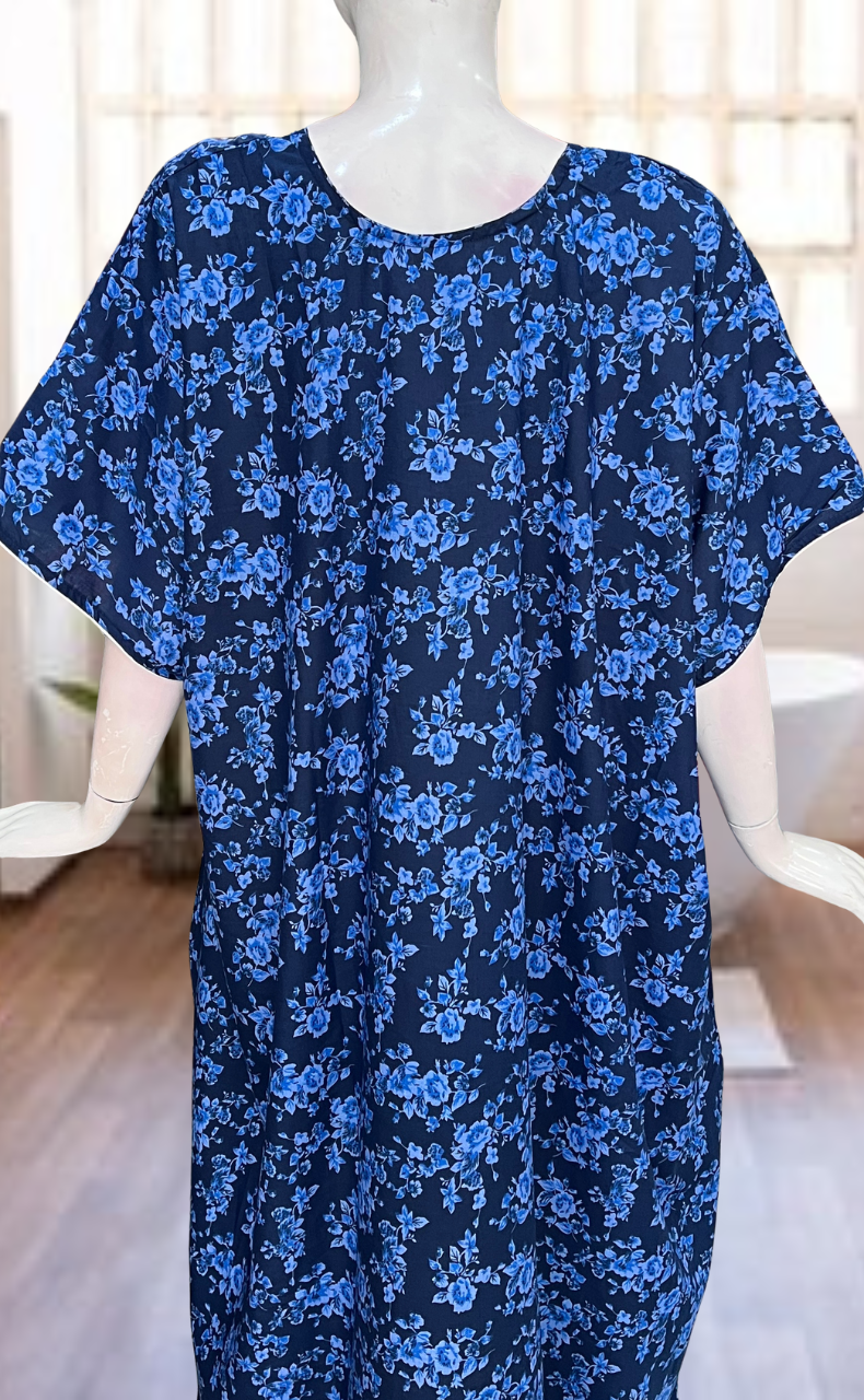 Blue Garden Soft Cotton Nighty. Soft Breathable Fabric | Laces and Frills