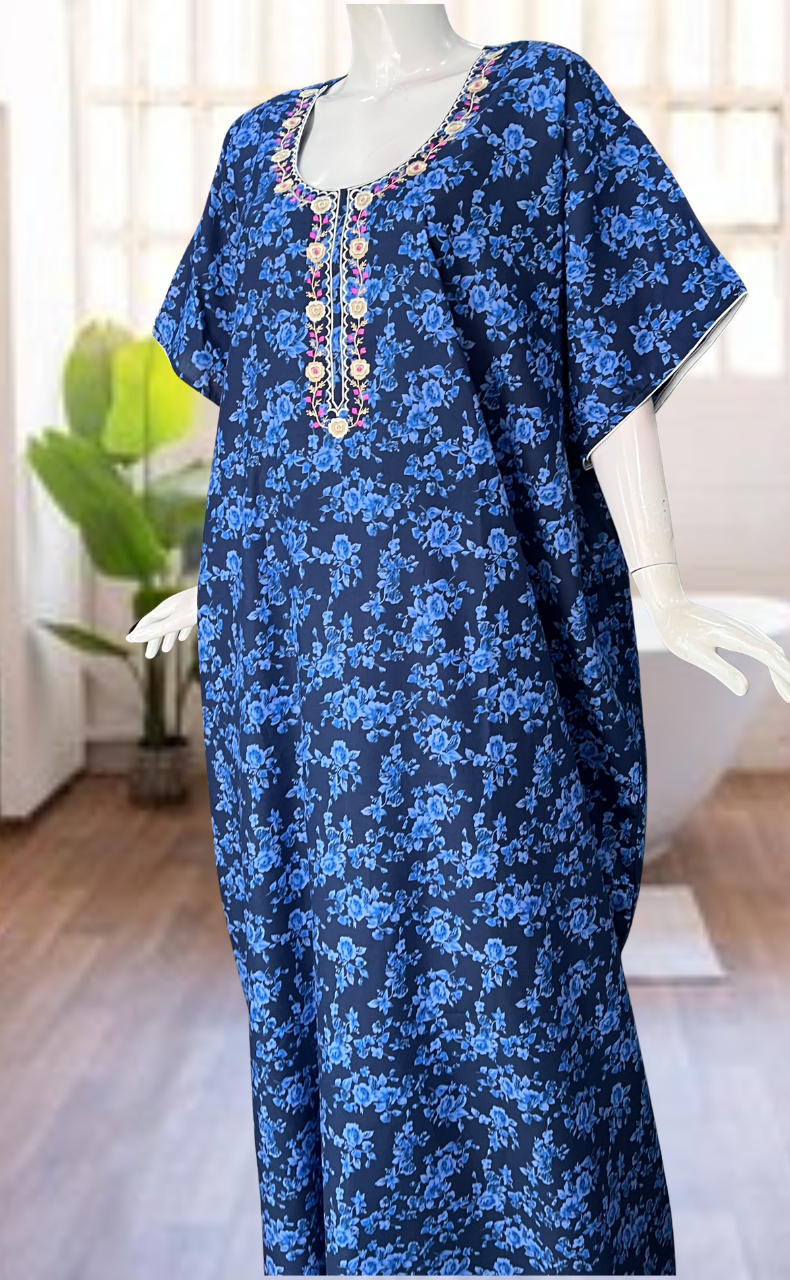 Blue Garden Soft Cotton Nighty. Soft Breathable Fabric | Laces and Frills