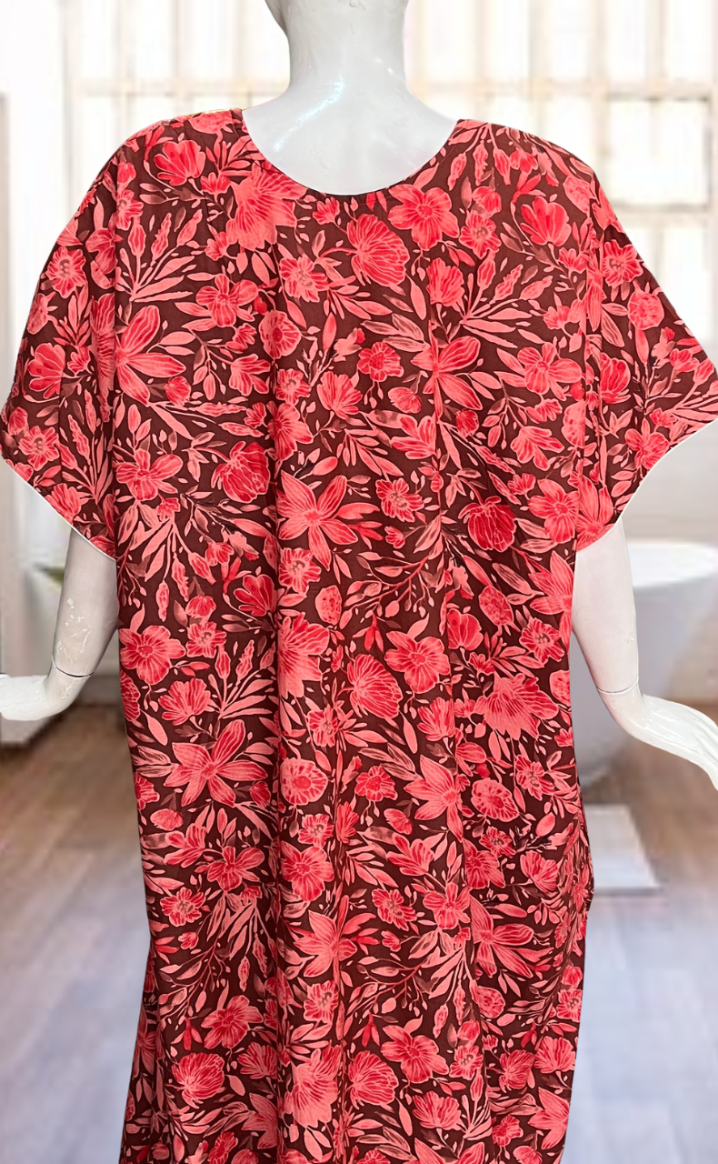 Red Floral Soft Cotton Nighty. Soft Breathable Fabric | Laces and Frills