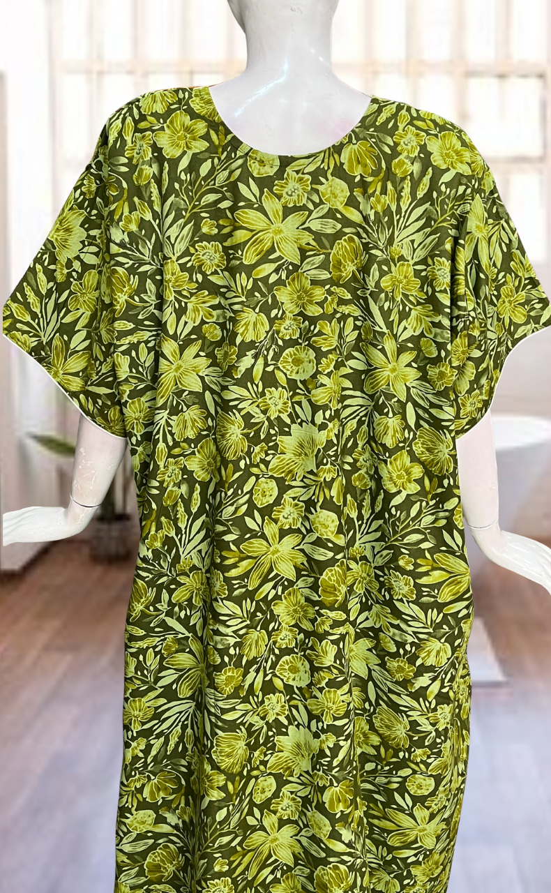 Green Floral Soft Cotton Nighty. Soft Breathable Fabric | Laces and Frills