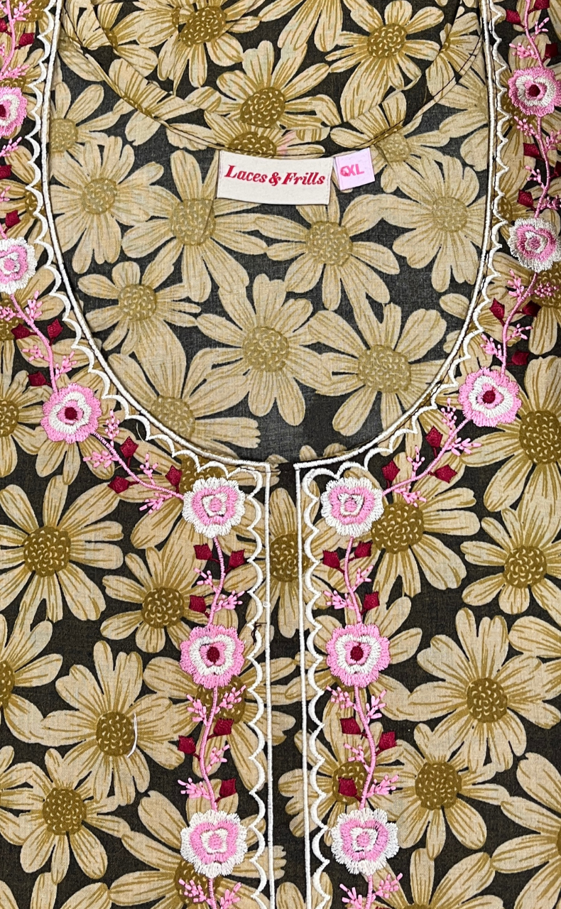 Yellow Floral Soft Cotton Nighty. Soft Breathable Fabric | Laces and Frills