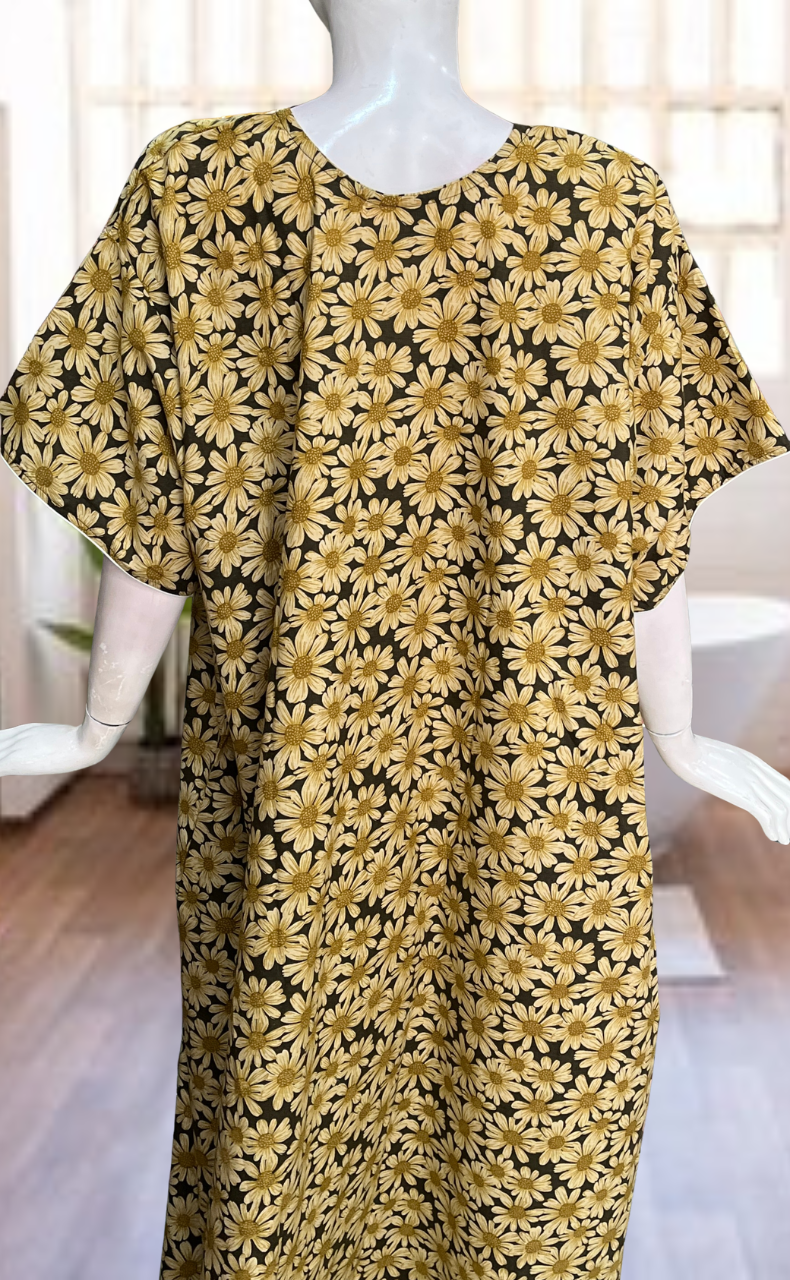 Yellow Floral Soft Cotton Nighty. Soft Breathable Fabric | Laces and Frills
