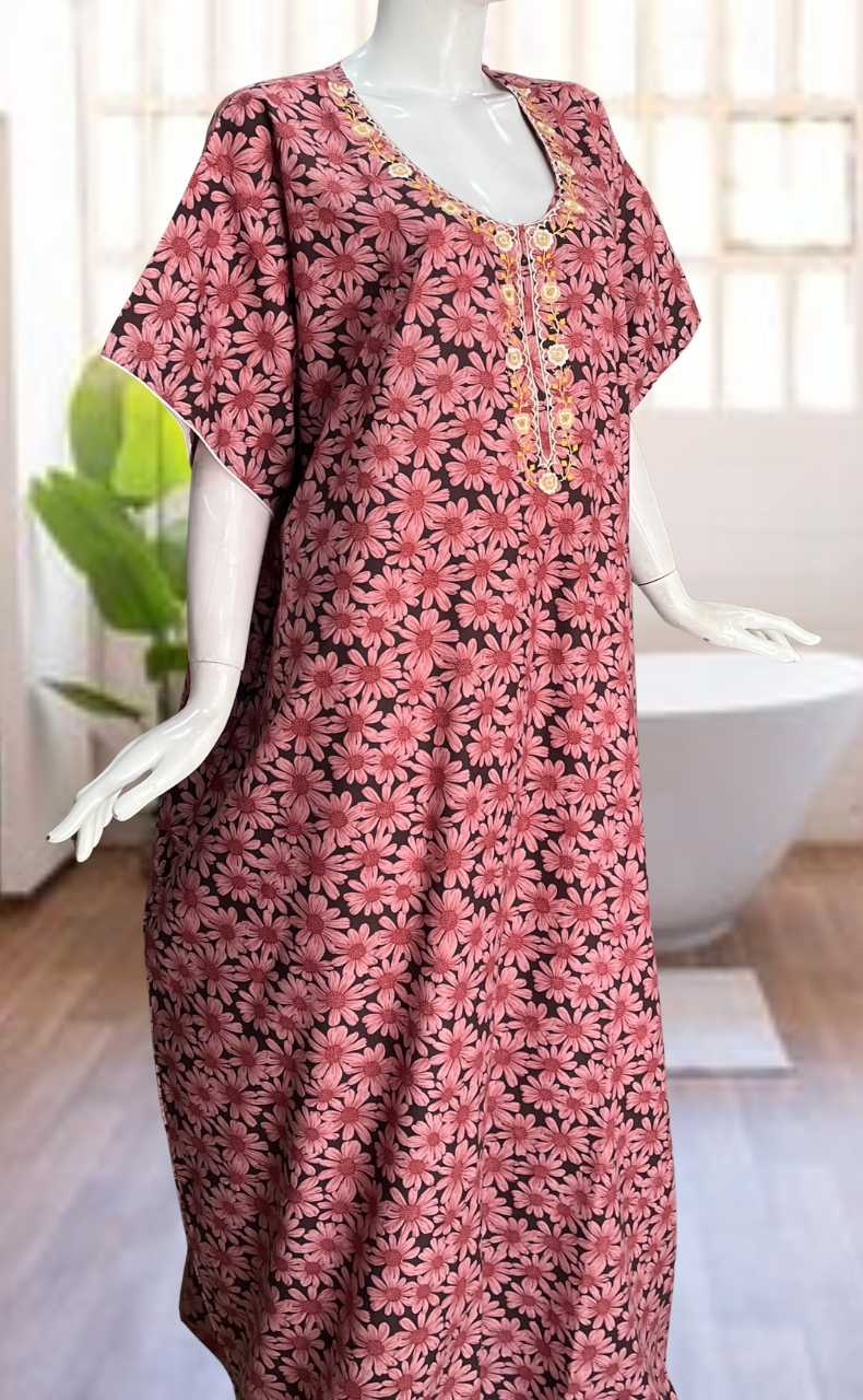 Pink Floral Soft Cotton Nighty. Soft Breathable Fabric | Laces and Frills
