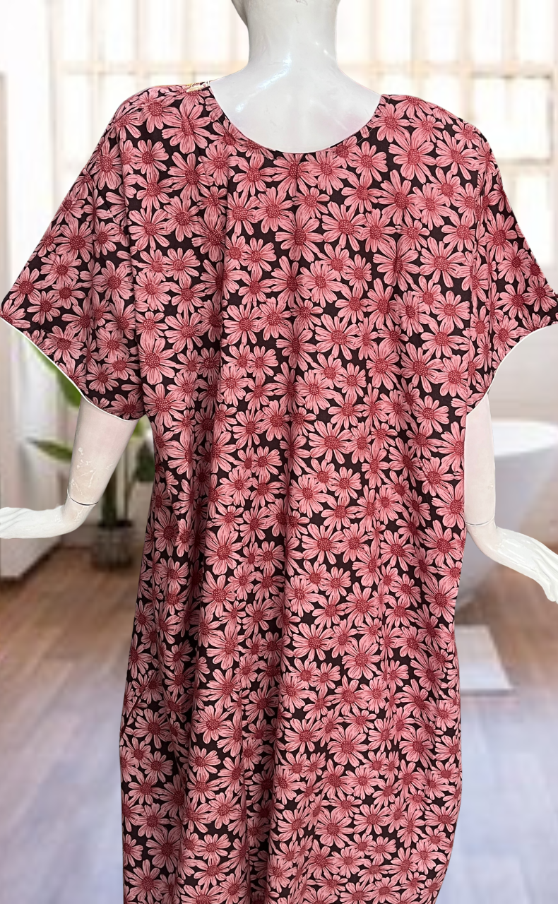 Pink Floral Soft Cotton Nighty. Soft Breathable Fabric | Laces and Frills