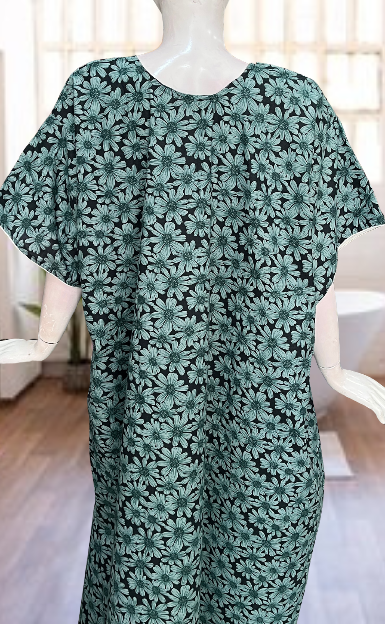Light Green Floral Soft Cotton Nighty. Soft Breathable Fabric | Laces and Frills