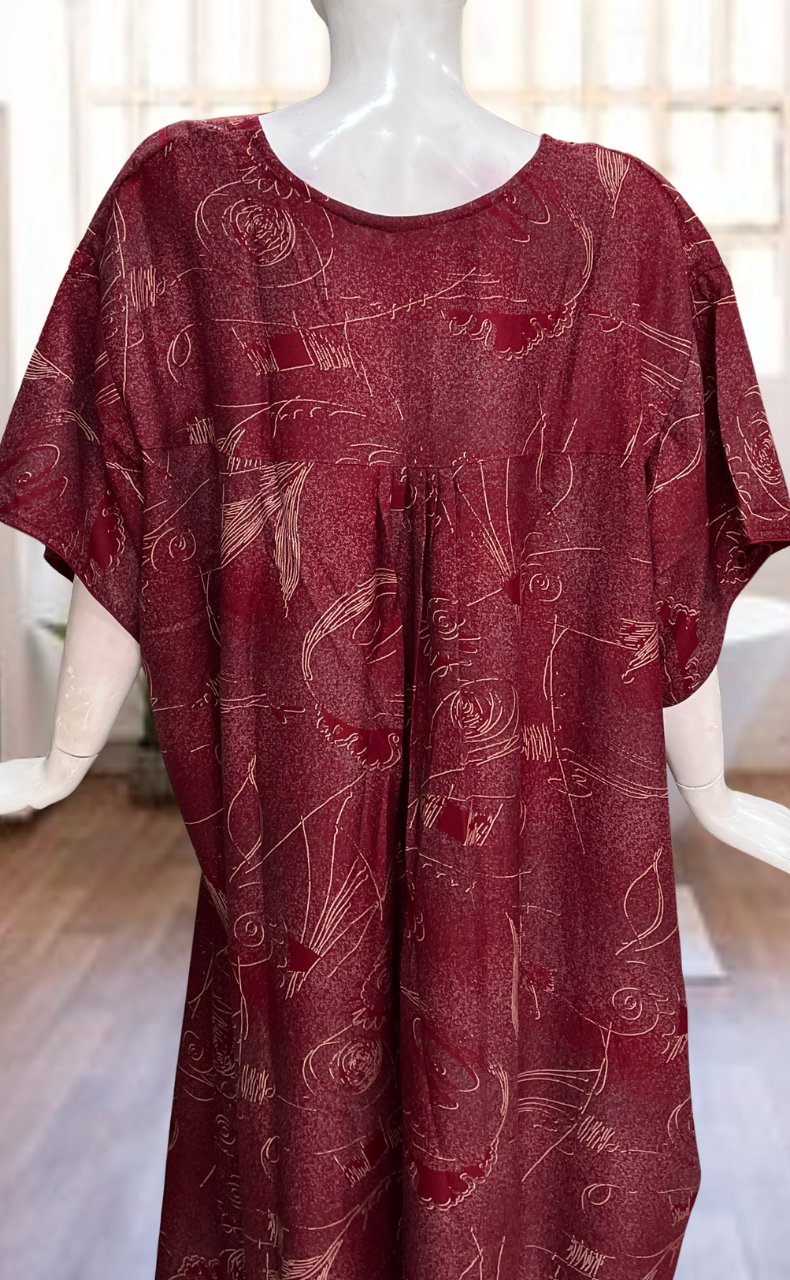 Maroon Abstract Spun Nighty. Flowy Spun Fabric | Laces and Frills