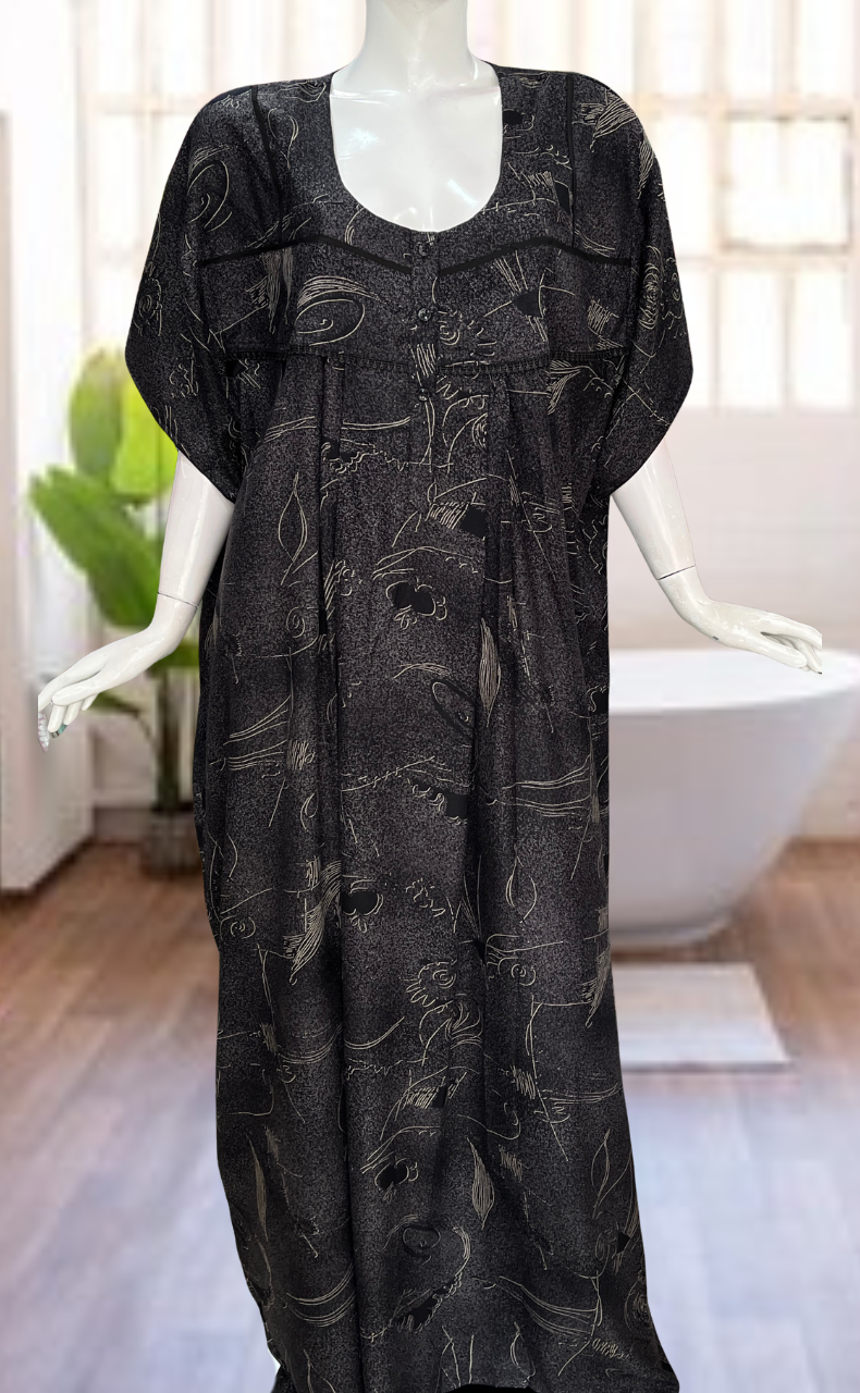 Black Abstract Spun Nighty. Flowy Spun Fabric | Laces and Frills