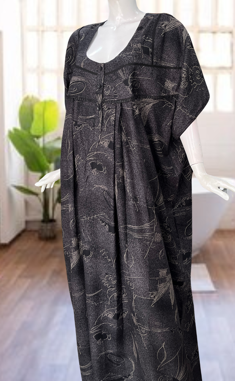 Black Abstract Spun Nighty. Flowy Spun Fabric | Laces and Frills