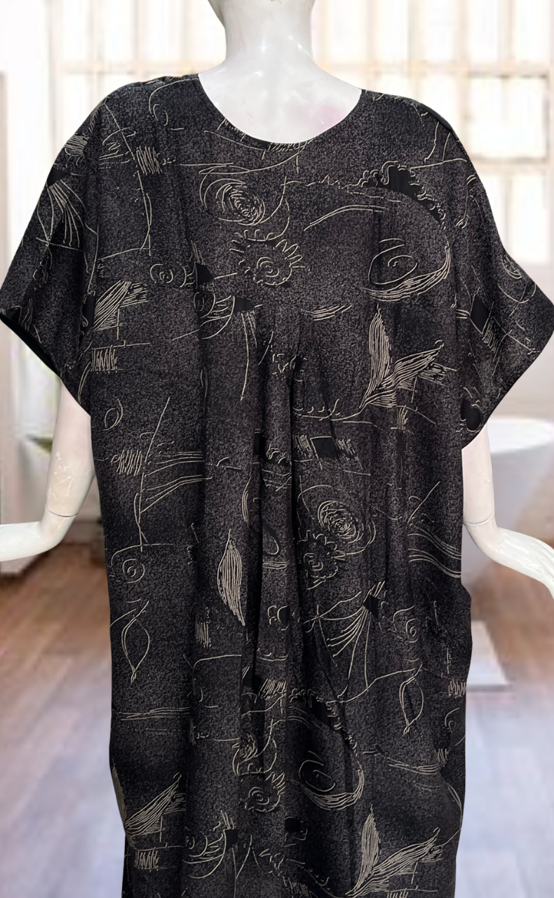 Black Abstract Spun Nighty. Flowy Spun Fabric | Laces and Frills