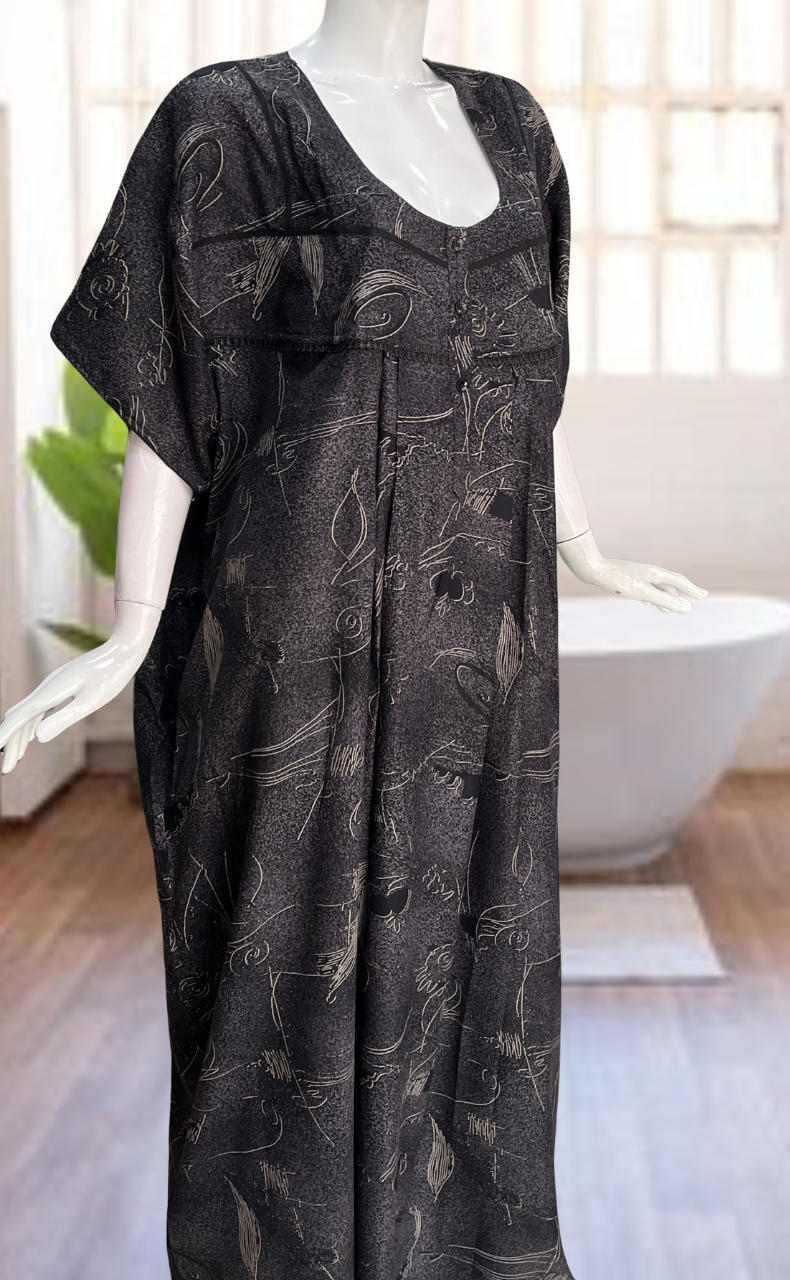 Black Abstract Spun Nighty. Flowy Spun Fabric | Laces and Frills