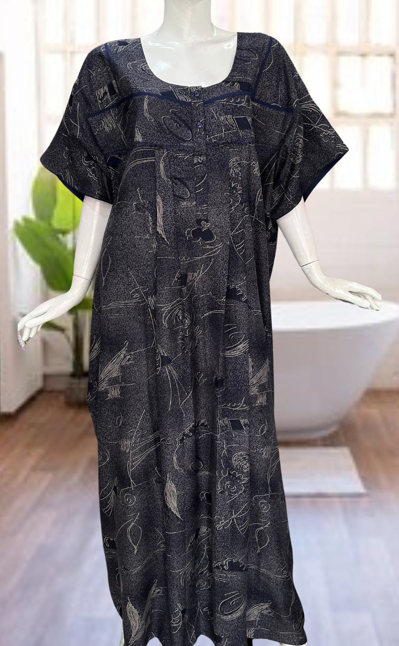 Navy Blue Abstract Spun Nighty. Flowy Spun Fabric | Laces and Frills