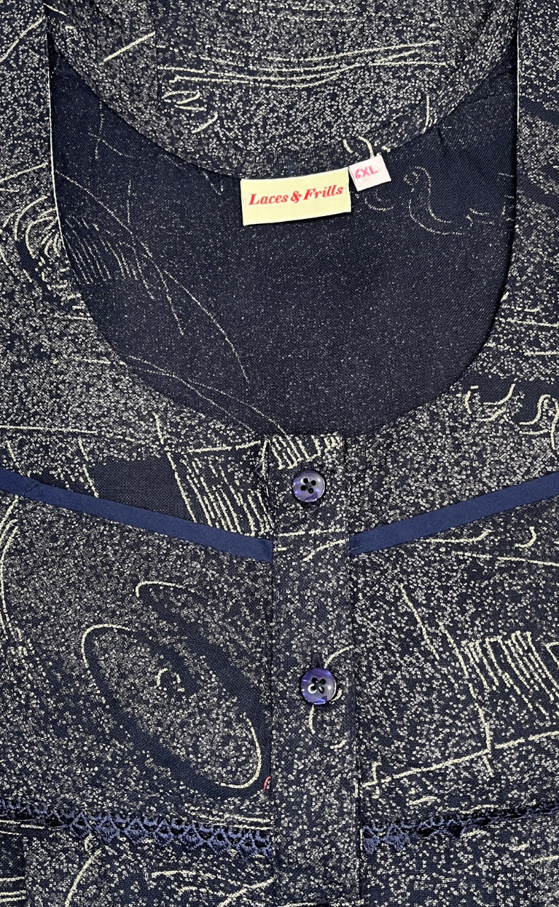 Navy Blue Abstract Spun Nighty. Flowy Spun Fabric | Laces and Frills