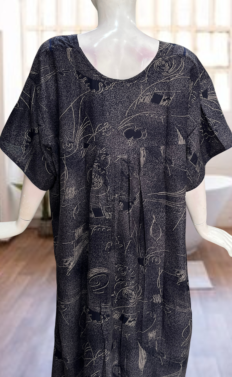 Navy Blue Abstract Spun Nighty. Flowy Spun Fabric | Laces and Frills