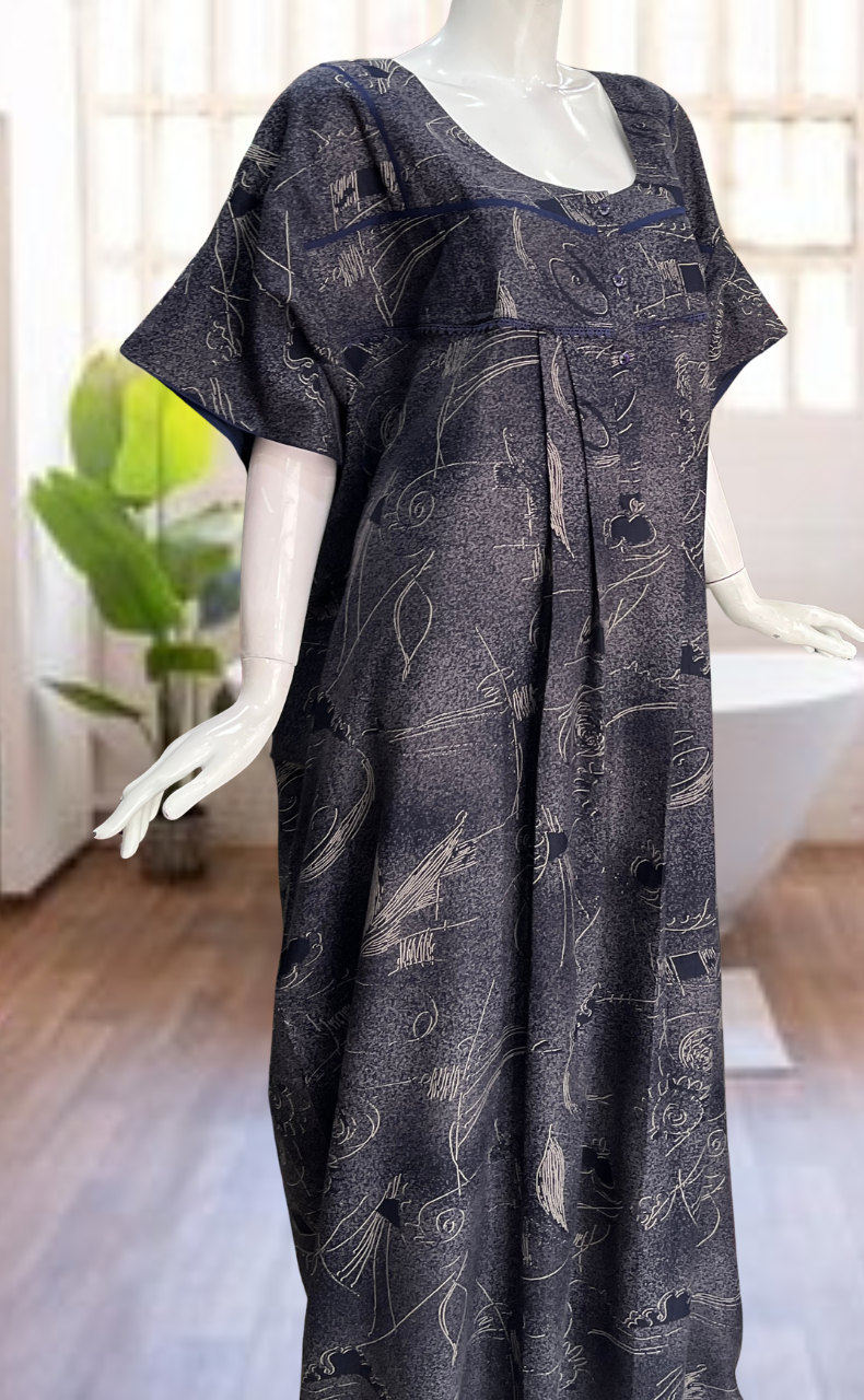 Navy Blue Abstract Spun Nighty. Flowy Spun Fabric | Laces and Frills